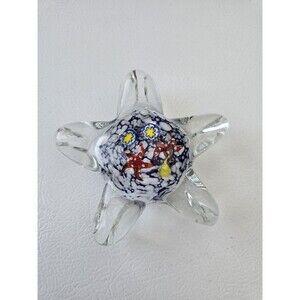 Murano Style Art Glass Starfish Paperweight Millefiori Clear